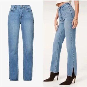 Good American Good Boy Boot Slit Jeans Size 34 Ultra High Rise New With Tags